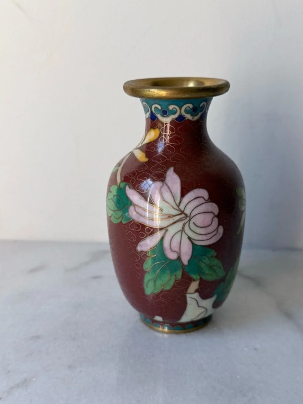 Maroon Floral Cloisonné Accent Vase small vase